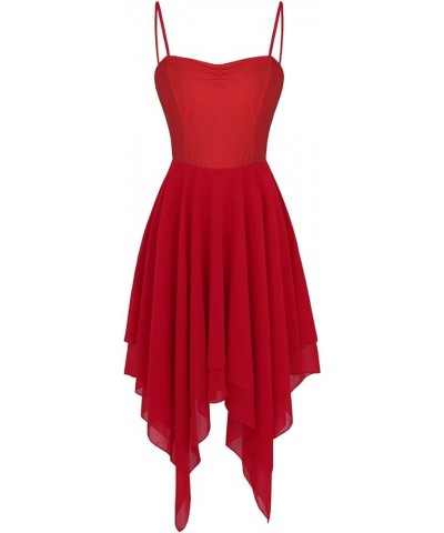 Women's Lyrical Asymmetric Chiffon Ballet Dance Dress Sweetheart Performance High-Low Skirt Red $17.30 Dresses