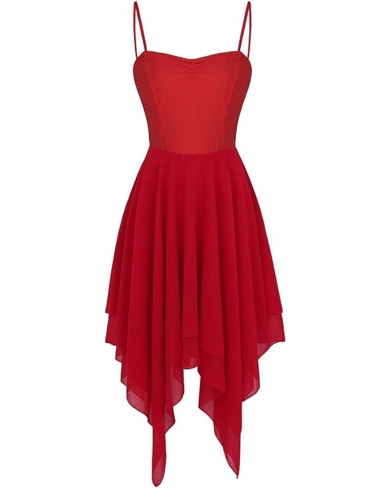 Women's Lyrical Asymmetric Chiffon Ballet Dance Dress Sweetheart Performance High-Low Skirt Red $17.30 Dresses