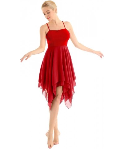 Women's Lyrical Asymmetric Chiffon Ballet Dance Dress Sweetheart Performance High-Low Skirt Red $17.30 Dresses