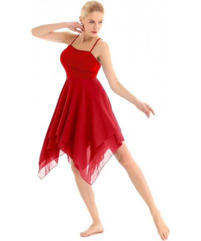 Women's Lyrical Asymmetric Chiffon Ballet Dance Dress Sweetheart Performance High-Low Skirt Red $17.30 Dresses