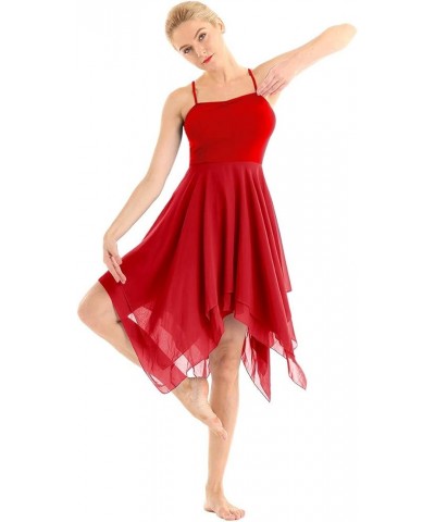 Women's Lyrical Asymmetric Chiffon Ballet Dance Dress Sweetheart Performance High-Low Skirt Red $17.30 Dresses