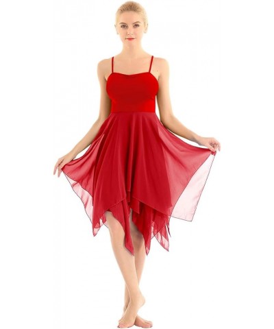 Women's Lyrical Asymmetric Chiffon Ballet Dance Dress Sweetheart Performance High-Low Skirt Red $17.30 Dresses