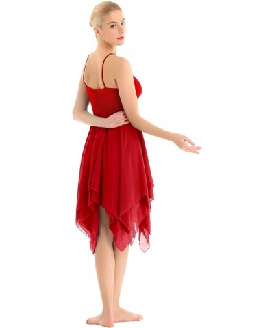 Women's Lyrical Asymmetric Chiffon Ballet Dance Dress Sweetheart Performance High-Low Skirt Red $17.30 Dresses