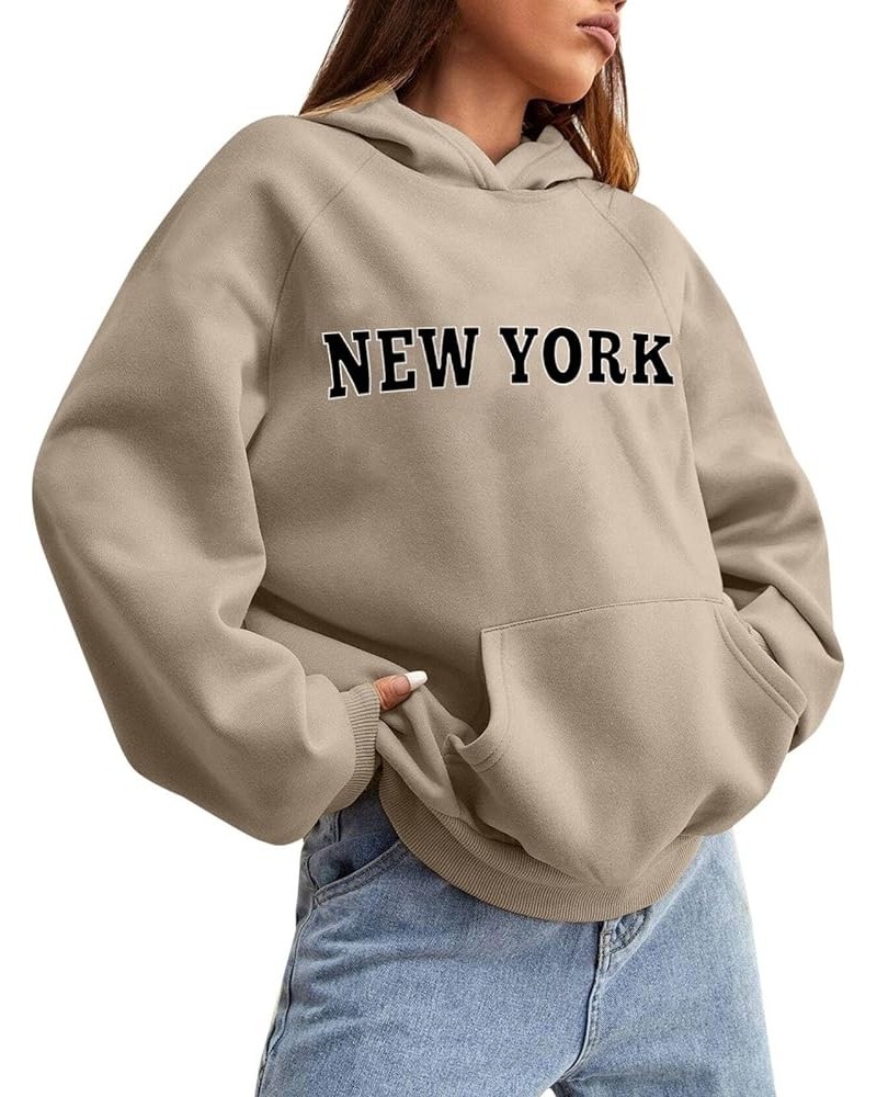 Women Letter Print Oversized Hoodies Plus Size Hoodies Long Sleeve Drawstring Pocket Sweatshirt Pullover Tops A3-khaki $3.02 ...