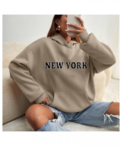 Women Letter Print Oversized Hoodies Plus Size Hoodies Long Sleeve Drawstring Pocket Sweatshirt Pullover Tops A3-khaki $3.02 ...