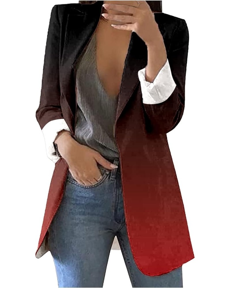 Womens Blazer Women Coat Casual Print Three Quarter Sleeve Open Front Notched Blazer Jackets for Women W2-red $14.55 Blazers