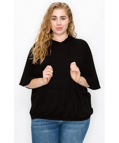 Women's Hoodie Pullover – Plus Size Thermal Casual Batwing Short Sleeve kangaroo Pocket Hooded Sweatshirt Top Black 2090x-kl ...