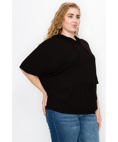 Women's Hoodie Pullover – Plus Size Thermal Casual Batwing Short Sleeve kangaroo Pocket Hooded Sweatshirt Top Black 2090x-kl ...