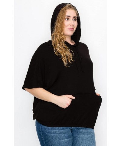 Women's Hoodie Pullover – Plus Size Thermal Casual Batwing Short Sleeve kangaroo Pocket Hooded Sweatshirt Top Black 2090x-kl ...