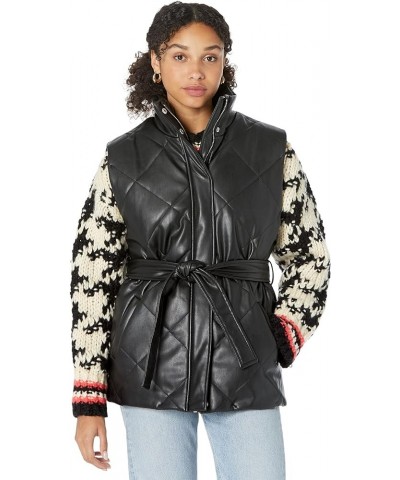 Womens Vegan Leather Quilted Vest With Self Belt Night Fever $37.76 Vests