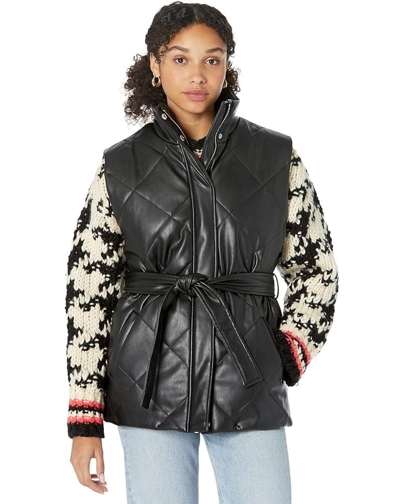 Womens Vegan Leather Quilted Vest With Self Belt Night Fever $37.76 Vests