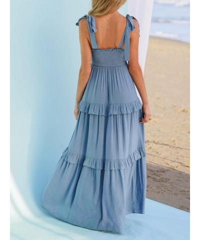 Women Pretty Smocked Cami Dress Adjustable Straps Summer Maxi Dresses Light Blue $20.70 Dresses