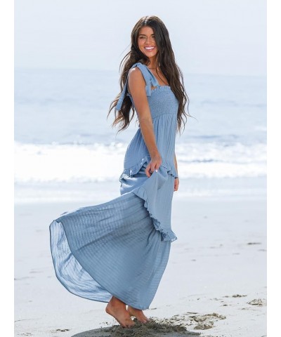 Women Pretty Smocked Cami Dress Adjustable Straps Summer Maxi Dresses Light Blue $20.70 Dresses