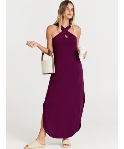 Women’s Casual Summer Maxi Dress Criss Cross Slit Side Sleeveless Loose Beach Long Sundress with Pockets Purple $14.26 Dresses