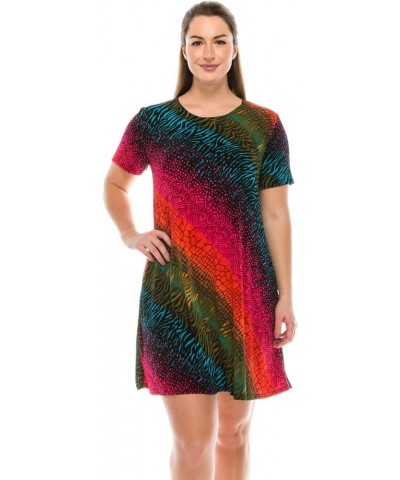 Women's Print Basic Dress – Short Sleeve Stretch Basic Casual Swing Flowy T Shirt Printed One Piece W182 Multi $27.50 Dresses