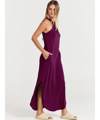 Women’s Casual Summer Maxi Dress Criss Cross Slit Side Sleeveless Loose Beach Long Sundress with Pockets Purple $14.26 Dresses