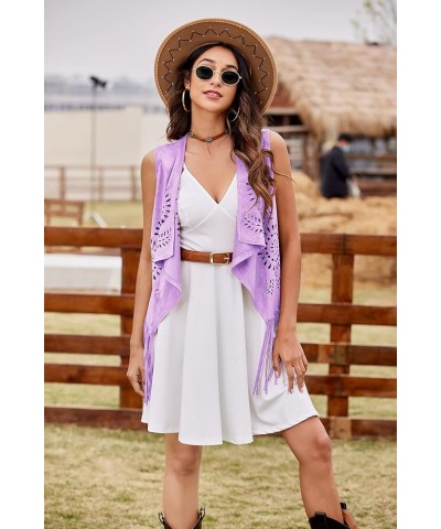 Fringe Vest Women Faux Suede Cowgirl Costume Open Lapel Tassel 70s Hippie Clothes S-XXL B-lavender $10.00 Jackets