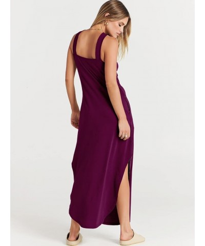 Women’s Casual Summer Maxi Dress Criss Cross Slit Side Sleeveless Loose Beach Long Sundress with Pockets Purple $14.26 Dresses