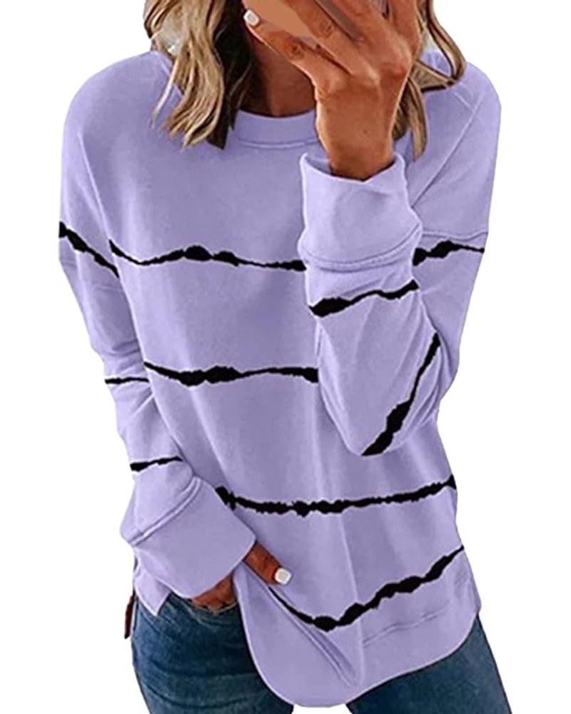 Womens Halloween Sweatshirts Womens Long Sleeve Tops Print Sleeve Casual Tops Stripe Long Loose Women's Women's A-purple $8.3...