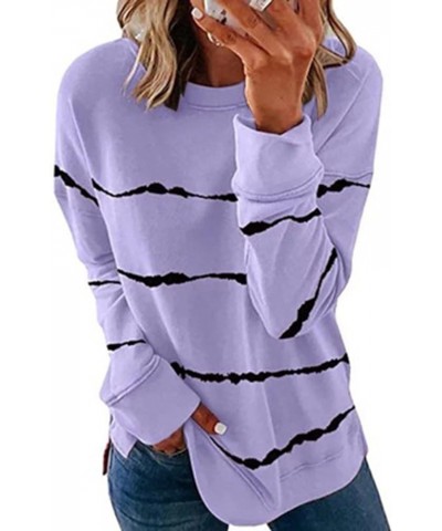 Womens Halloween Sweatshirts Womens Long Sleeve Tops Print Sleeve Casual Tops Stripe Long Loose Women's Women's A-purple $8.3...