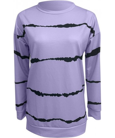 Womens Halloween Sweatshirts Womens Long Sleeve Tops Print Sleeve Casual Tops Stripe Long Loose Women's Women's A-purple $8.3...