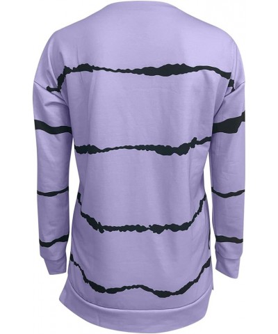 Womens Halloween Sweatshirts Womens Long Sleeve Tops Print Sleeve Casual Tops Stripe Long Loose Women's Women's A-purple $8.3...