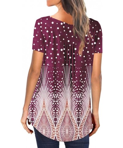 Women's Casual Tunic Tops To Wear With Leggings Short Sleeve Loose Henley Blouses Flowy Botton Up TShirts Purple White Dots $...