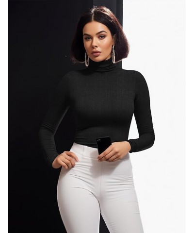 Womens Turtleneck Tops Long Sleeve Ribbed Knit Slim Fitted Thermal Underscrubs Basic Layering T-Shirt Black $9.99 Underwear