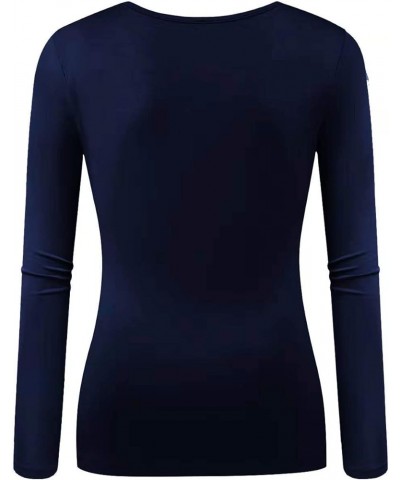 Women's Top Deep V Neck Slim Fitted T-Shirt Front Surplice Wrap Short/Long Sleeve Tees Long-navy Blue $13.24 T-Shirts