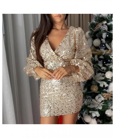 Party Dresses for Women 2023 Womens Sexy Deep V Neck Ruched Sequins Bodycon Mini Dress Club Dress Ruched Sequin Dress Zb-6-go...