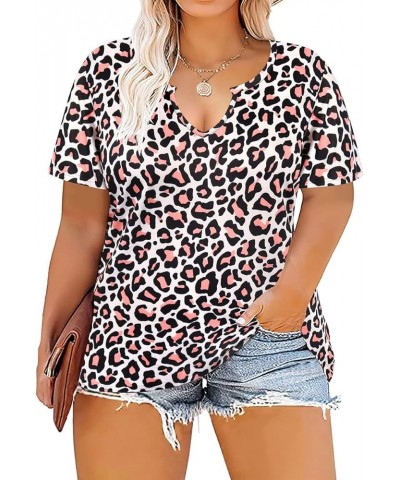 Plus Size Tops for Women Round Neck V Neck Summer Short Sleeve T Shirts Casual Tunic Blouses A105-pink Leopard $16.49 Tops