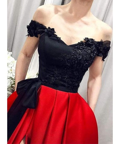 Beaded Lace Off The Shoulder Black Top Long Front Slit Evening Prom Dress Black Dark Purple $41.40 Dresses