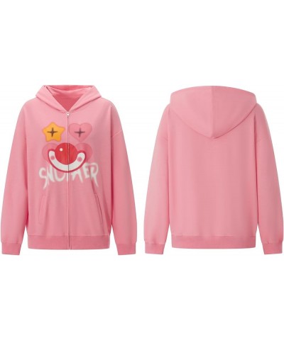 Y2k Letter Print Hoodies Women Men Aesthetic Casual Zip Up Oversized Sweatshirt Jacket Retro Harajuku Streetwear H-pink $17.2...