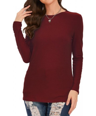 Women's Long Sleeve T Shirt Round Neck Basic Tee Crewneck Sweatshirt Top Blouse Wine Red $9.66 T-Shirts