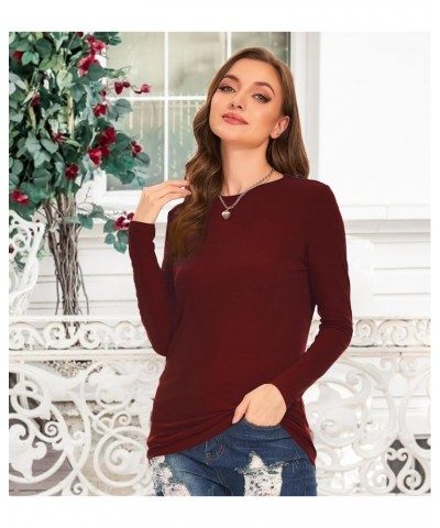 Women's Long Sleeve T Shirt Round Neck Basic Tee Crewneck Sweatshirt Top Blouse Wine Red $9.66 T-Shirts