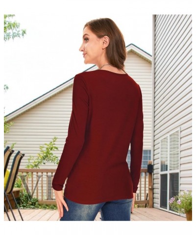 Women's Long Sleeve T Shirt Round Neck Basic Tee Crewneck Sweatshirt Top Blouse Wine Red $9.66 T-Shirts