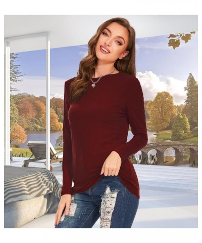 Women's Long Sleeve T Shirt Round Neck Basic Tee Crewneck Sweatshirt Top Blouse Wine Red $9.66 T-Shirts