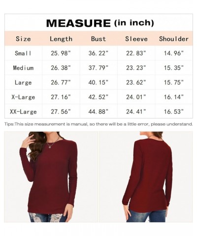 Women's Long Sleeve T Shirt Round Neck Basic Tee Crewneck Sweatshirt Top Blouse Wine Red $9.66 T-Shirts