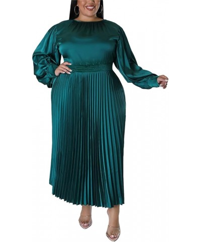 Women's Plus Size Maxi Dresses 2023 Fall Lantern Long Sleeve Flowy Swing Pleated Maxi Dresses Green $25.66 Dresses