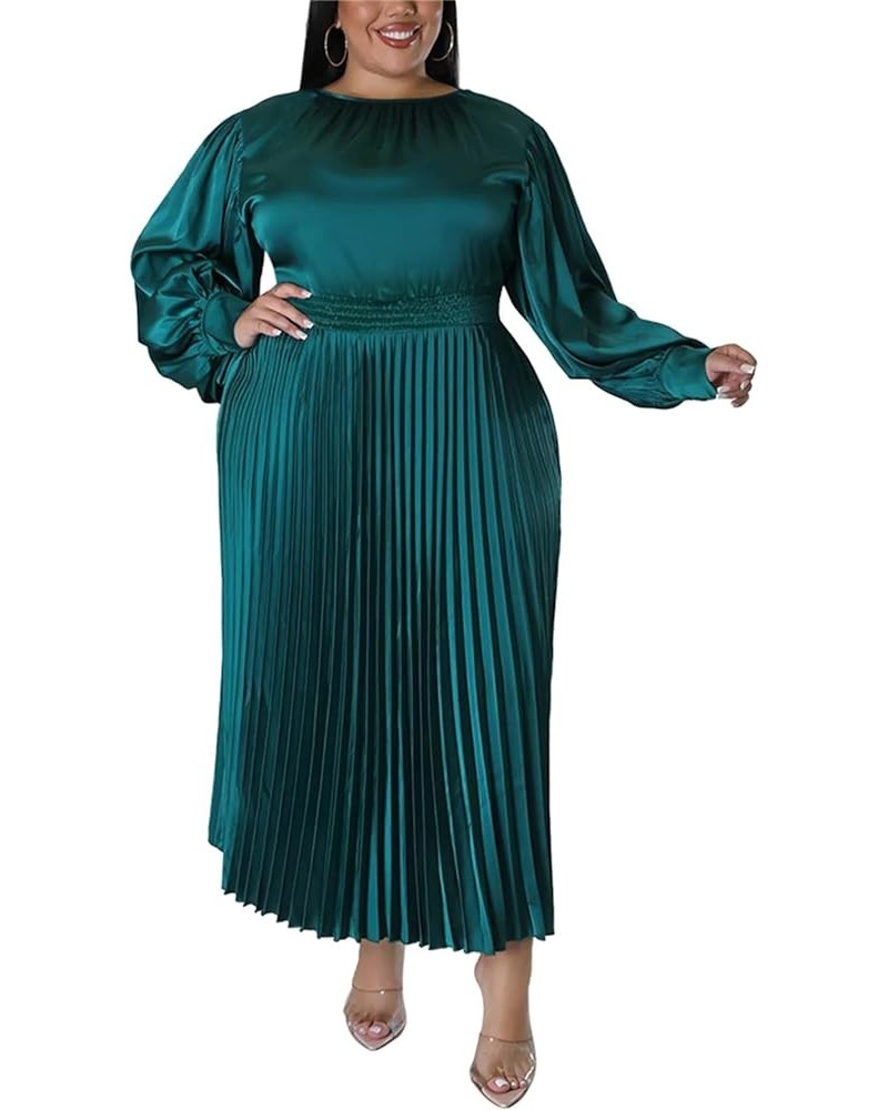 Women's Plus Size Maxi Dresses 2023 Fall Lantern Long Sleeve Flowy Swing Pleated Maxi Dresses Green $25.66 Dresses