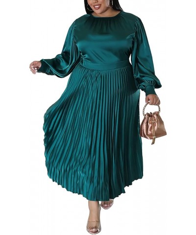 Women's Plus Size Maxi Dresses 2023 Fall Lantern Long Sleeve Flowy Swing Pleated Maxi Dresses Green $25.66 Dresses