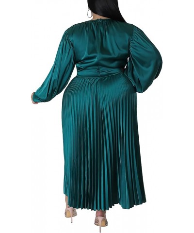 Women's Plus Size Maxi Dresses 2023 Fall Lantern Long Sleeve Flowy Swing Pleated Maxi Dresses Green $25.66 Dresses