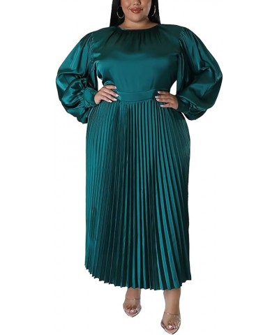 Women's Plus Size Maxi Dresses 2023 Fall Lantern Long Sleeve Flowy Swing Pleated Maxi Dresses Green $25.66 Dresses