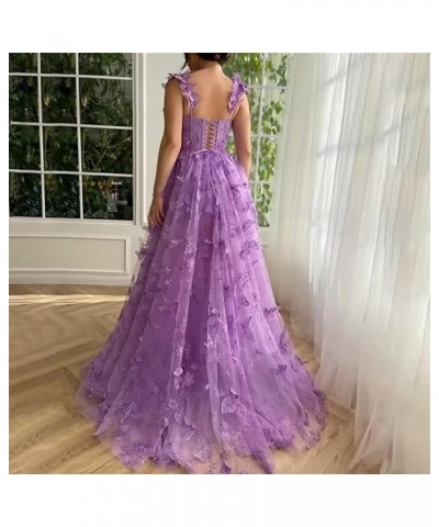 Women's Tulle 3D Butterfly Prom Dress Long 2024 Spaghetti Straps A-Line Evening Ball Gown Party Dresses with Slit Champagne $...