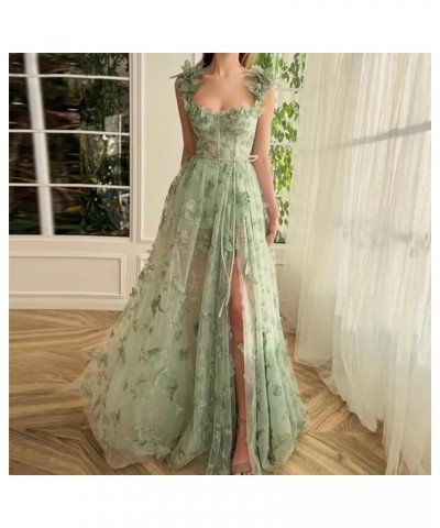 Women's Tulle 3D Butterfly Prom Dress Long 2024 Spaghetti Straps A-Line Evening Ball Gown Party Dresses with Slit Champagne $...