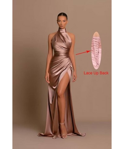 Mermaid Halter Bridesmaid Dresses with High Slits Satin Prom Dress Evening Formal Gown Silver $28.07 Dresses