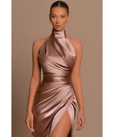 Mermaid Halter Bridesmaid Dresses with High Slits Satin Prom Dress Evening Formal Gown Silver $28.07 Dresses