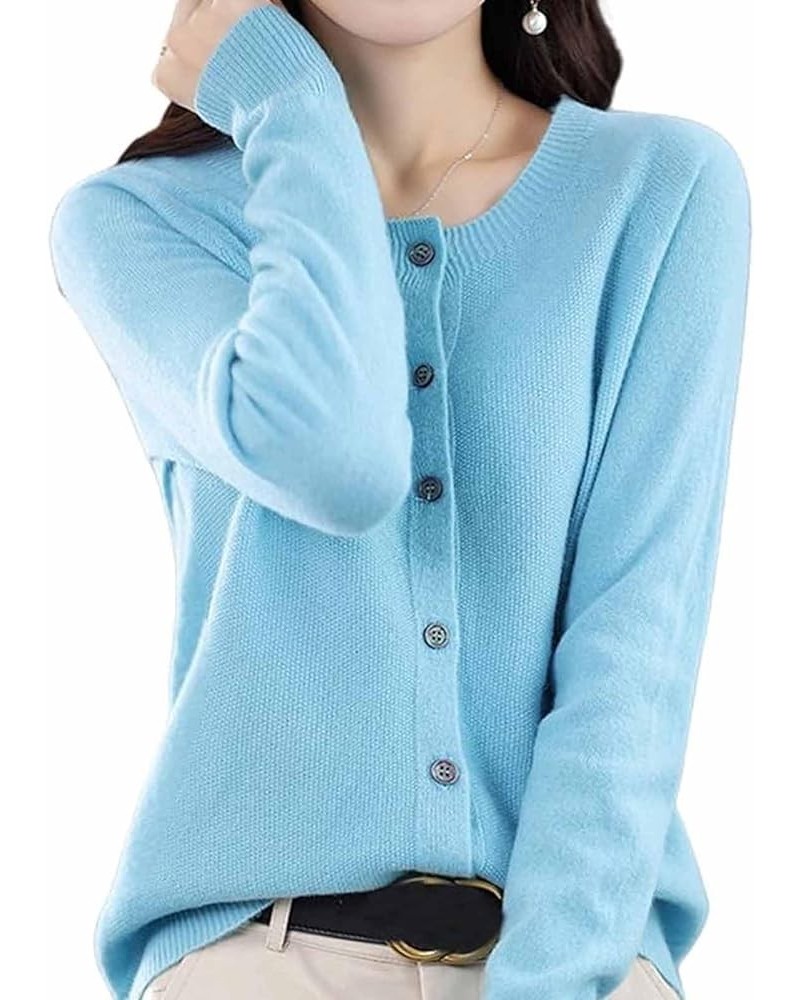 Cashmere Cardigan Sweaters for Women, 100% Cashmere Button Front Long Sleeve Cardigan Soft Warm Knit Elastic Jumpers (Blue,La...