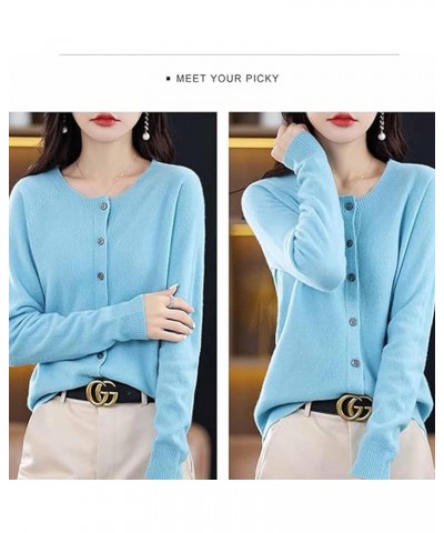 Cashmere Cardigan Sweaters for Women, 100% Cashmere Button Front Long Sleeve Cardigan Soft Warm Knit Elastic Jumpers (Blue,La...