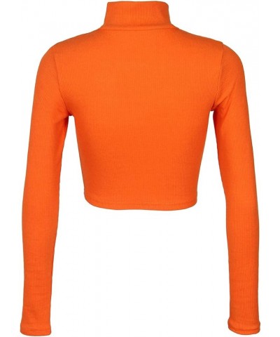 Women Long Sleeve Turtleneck Crop Top Zip Neon Sexy Fitted Cropped Shirts 01 Orange $15.65 T-Shirts